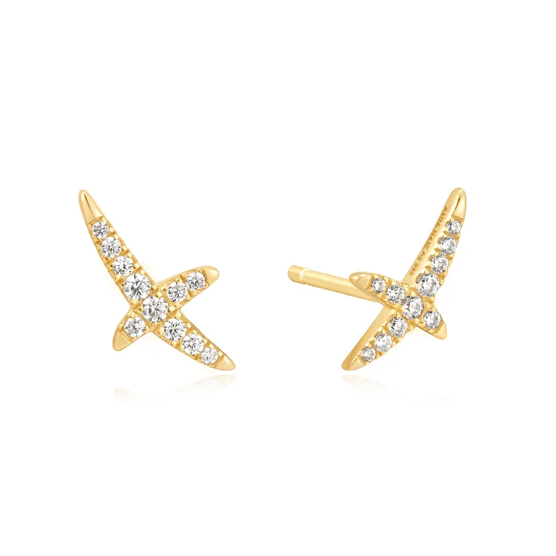 Ladies earrings for starry charm -"Kiss" Pave Stud Earrings in Yellow Gold by Ania Haie