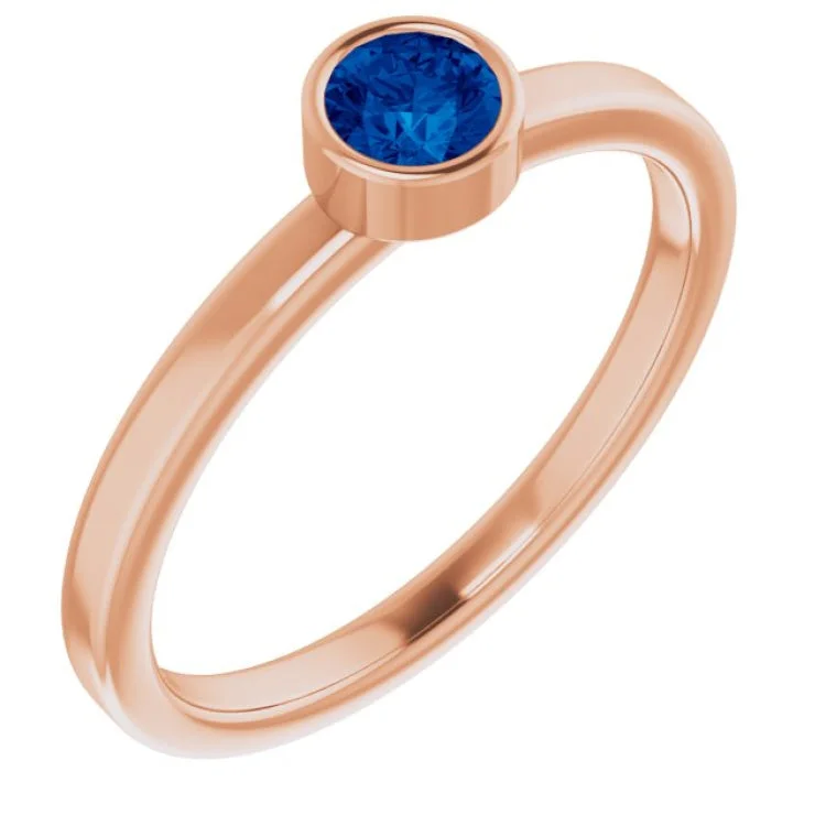 Ladies rings with hope designs -14K Rose 4 mm Natural Blue Sapphire Ring