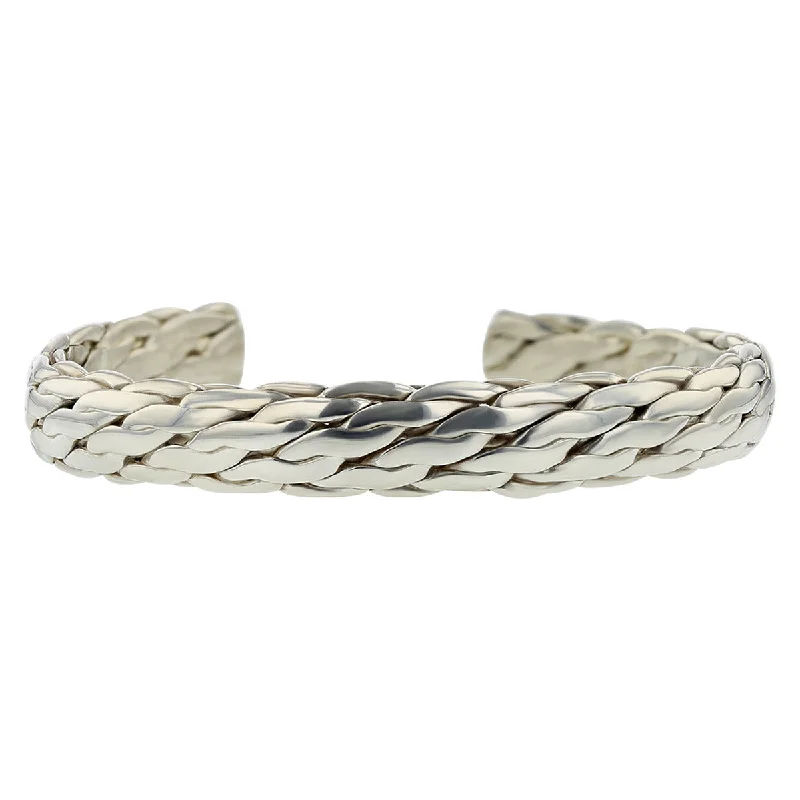 ladies-trendy-slider-bracelets-Sterling Silver Woven Design Cuff Bracelet