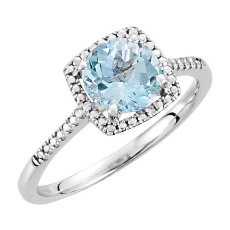 Ladies rings classic shine -Sterling Silver Natural Sky Blue Topaz & .01 CTW Natural Diamond Ring