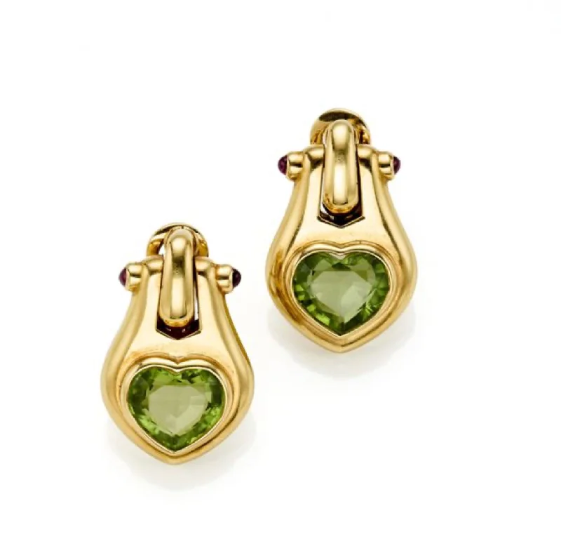 Ladies earrings bold shine -Bulgari Peridot Ruby 18 Karat Yellow Gold Earrings