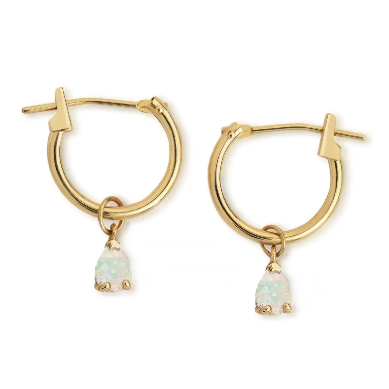 Ladies earrings fine elegance -Pear Dangle Huggie Hoop Earrings Opal