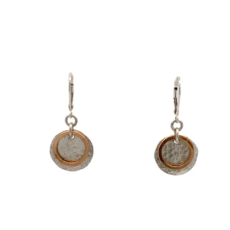 Ladies earrings space-age elegance -Estate Drop Disc Earrings in Two-Tone Gold