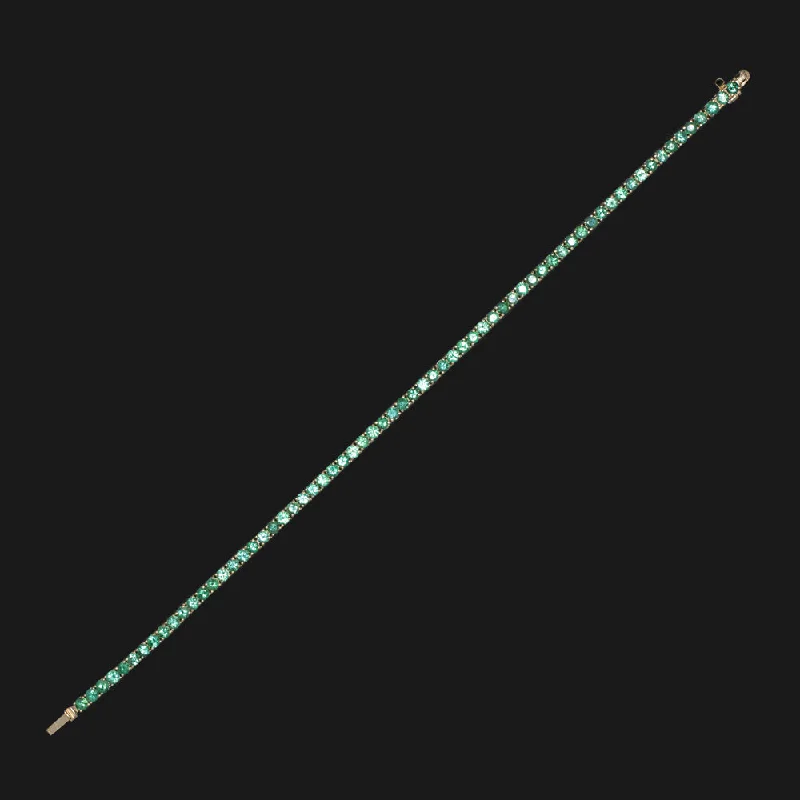 ladies-trendy-slider-bracelets-3.82ct EMERALD TENNIS BRACELET 14k YELLOW GOLD NATURAL CLASSIC ROUND BRILLIANT