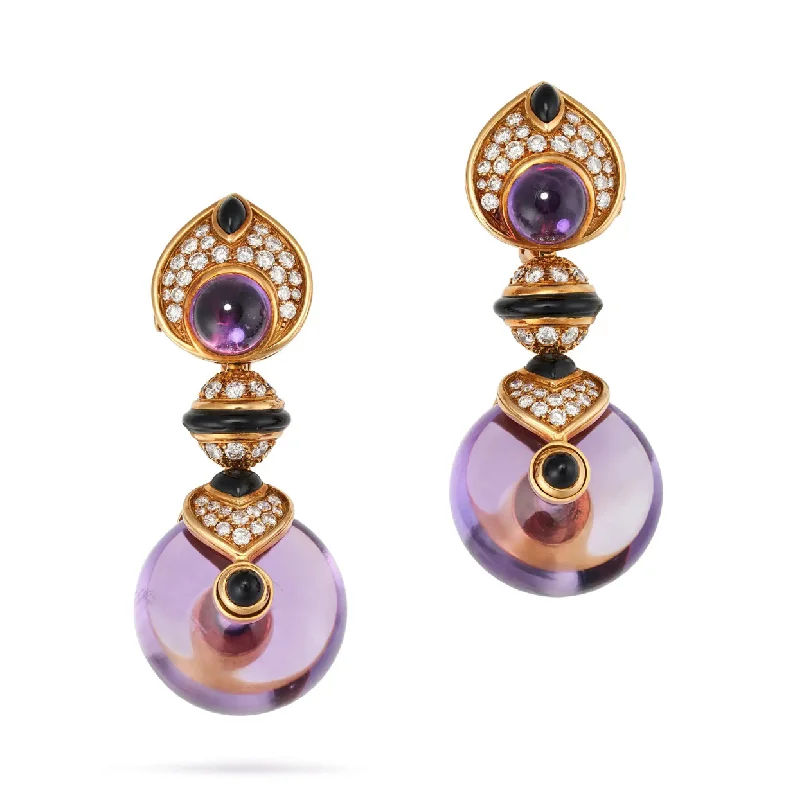 Ladies earrings with rose calcite -Marina B amethyst diamond onyx Pneu drop Night & Day earrings