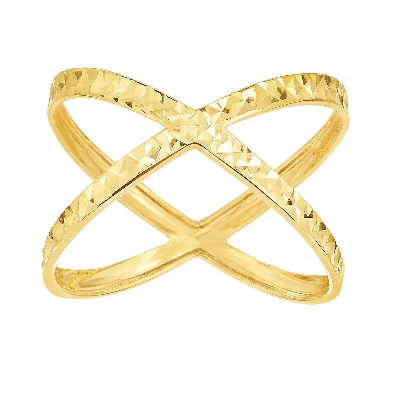 Ladies rings 24k white gold -14K Gold Diamond Cut CrissCross Ring