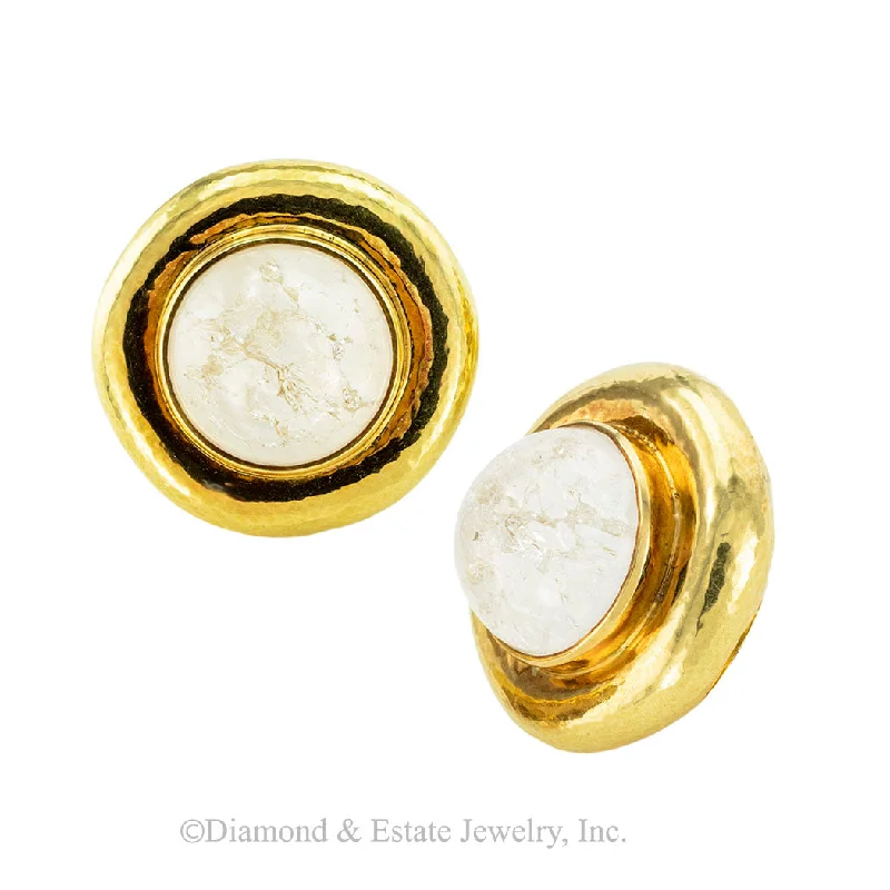 Ladies earrings for spa vibes -Elizabeth Gage Rock Crystal Yellow Gold Clip On Earrings