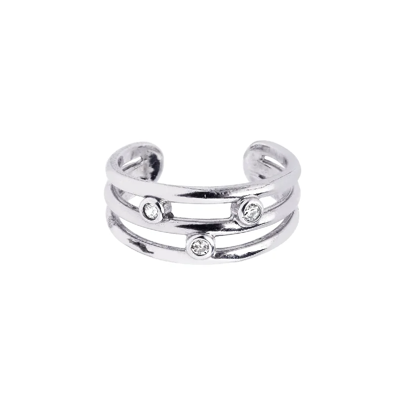 Ladies rings with gate shine -Silver Triple Row Scattered CZ Toe Ring