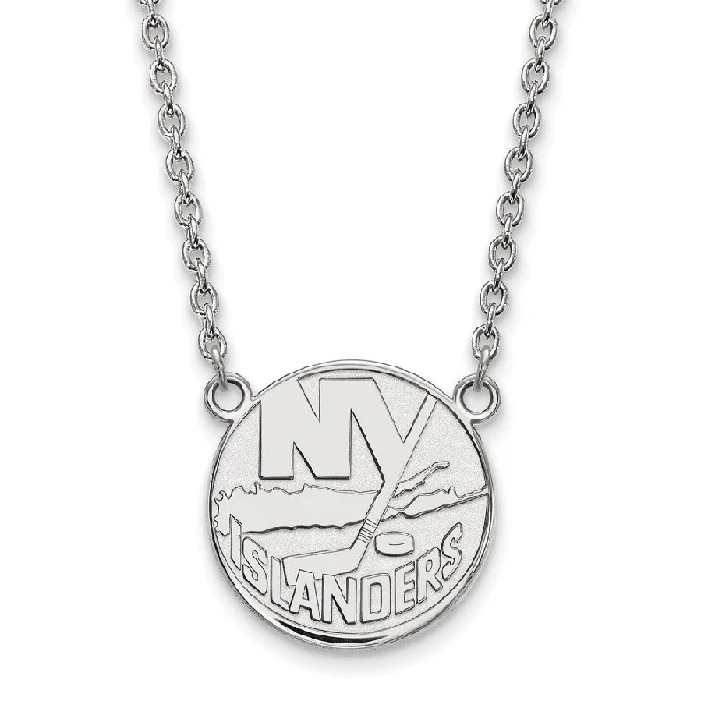 ladies-moon-figaro-chain-necklaces-Sterling Silver NHL New York Islanders Large Necklace, 18 In