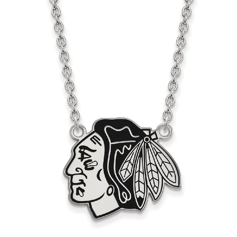 ladies-custom-figaro-chain-necklaces-Sterling Silver NHL Blackhawks LG Enamel Necklace, 18 Inch