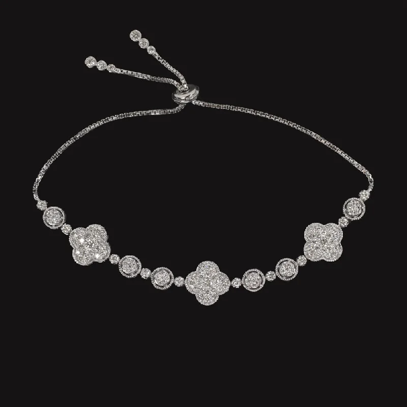 ladies-party-leather-wrap-bracelets-2.5 CARAT DIAMOND BRACELET CLOVER CLUSTER LARIAT BIG ILLUSION 14k WHITE GOLD