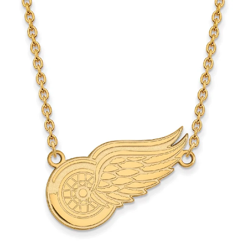 ladies-heart-box-chain-necklaces-SS 14k Yellow Gold Plated NHL Detroit Red Wings LG Necklace, 18 Inch