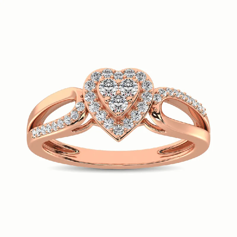 Ladies wedding rings for bridal bliss -10K Rose Gold 1/4 Ct.Tw. Diamond Heart Engagement Ring