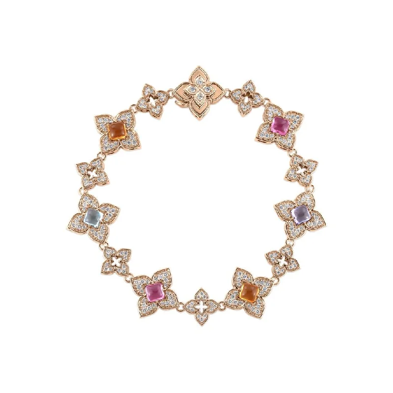 ladies-adjustable-cuff-diamond-bracelets-18k Rose Gold Venetian Princess Mixed Stones Flower Bracelet