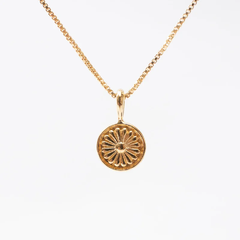 ladies-infinity-bar-pendant-necklaces-Gold Vermeil India Temple Flower Disc Necklace