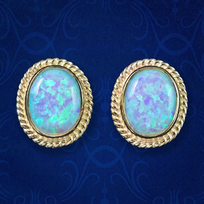 Ladies earrings timeless elegance -Victorian Style Opal Stud Earrings 9ct Gold