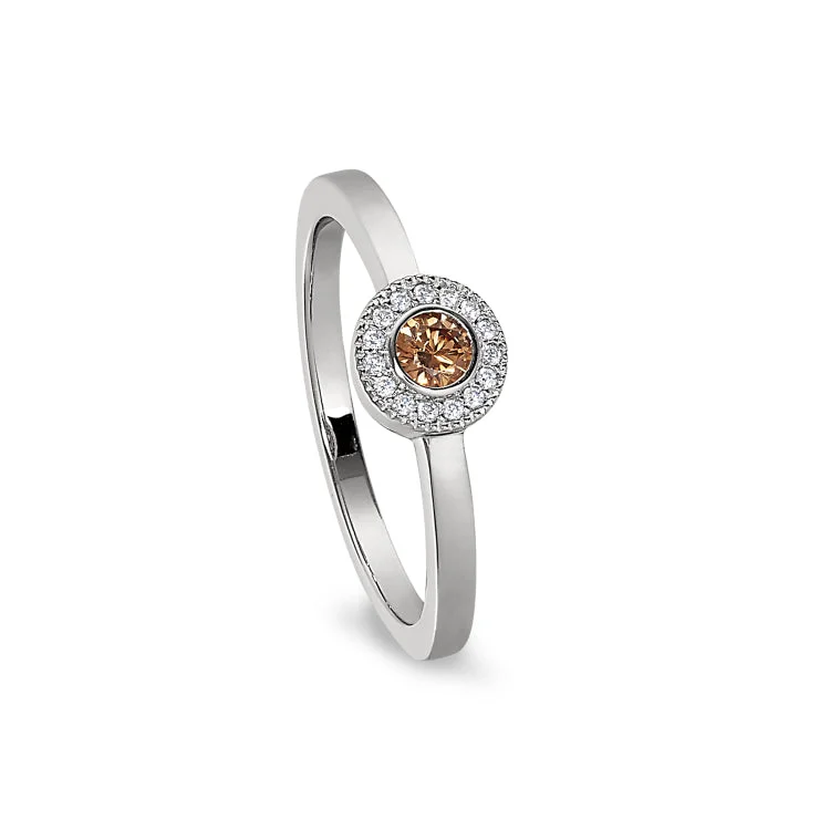 Ladies rings for adventure charm -Platinum Finish Sterling Silver Micropave Round Simulated Citrine Ring with Simulated Diamonds Size 8