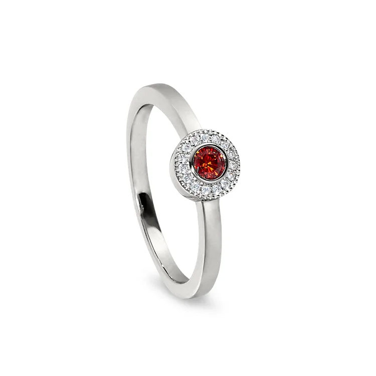 Ladies rings with prism shine -Platinum Finish Sterling Silver Micropave Round Simulated Garnet Ring with Simulated Diamonds Size 4