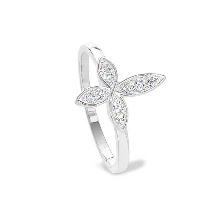 Ladies rings chic shine -Platinum Finish Sterling Silver Micropave Marquis Cross Ring with Simulated Diamonds - size 7