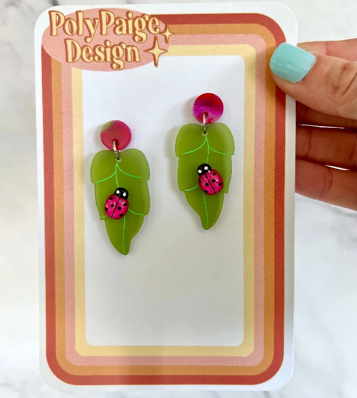 Ladies earrings luminous shine -Lady Bug Earrings