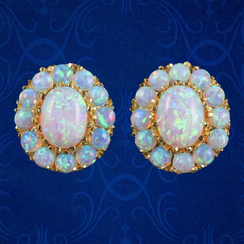 Ladies earrings chic shine -Victorian Style Opal Cluster Earrings Silver 18Ct Gold Gilt Studs