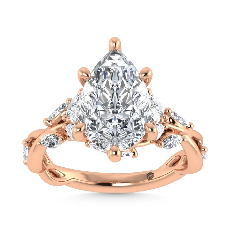 Ladies wedding rings for winter weddings -14K Rose Gold Lab Grown Diamond 3 1/2 Ct.Tw. Marquise and Pear Engagement Ring (Center 3 ct)