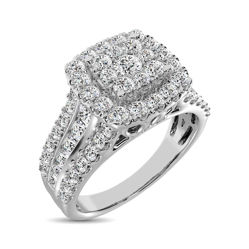 Ladies wedding rings slim vows -Diamond 1 1/2 Ct.Tw. Square Shape Engagement Ring in 10K White Gold