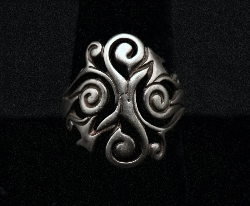 Ladies rings fun shine -Vintage Sterling Silver Pierced Scroll Design Ring - Size 9