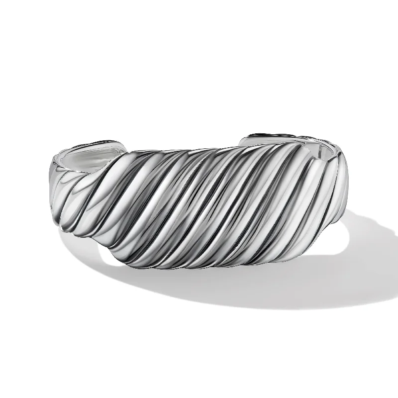 ladies-heart-slider-bracelets-Sculpted Cable Contour Cuff Bracelet in Sterling Silver