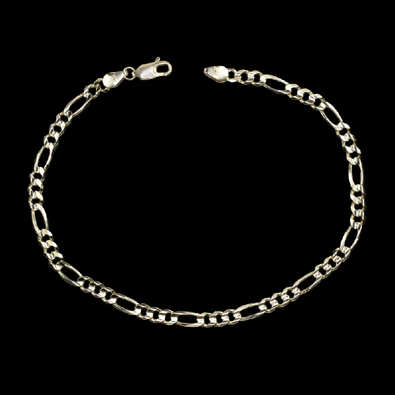 ladies-trendy-chain-link-bracelets-FIGARO CHAIN BRACELET SOLID 14k YELLOW GOLD 3.8mm 5.3 GRAM CLASSIC MENS LADIES