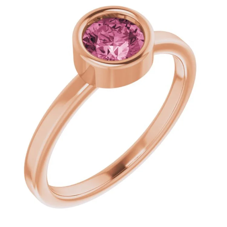 14K Rose 5.5 mm Natural Pink Tourmaline Ring