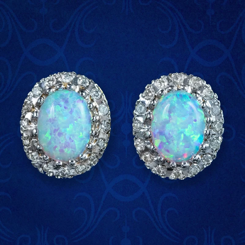 Ladies earrings for epic vibes -Victorian Style Opal Diamond Stud Earrings 9ct Gold