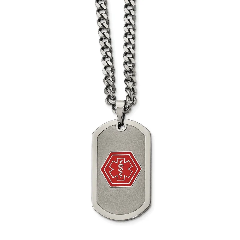 ladies-handmade-box-chain-necklaces-Stainless Steel Brushed Medical Dog Tag Necklace - 30 Inch