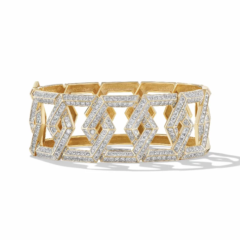 ladies-ethnic-rigid-link-bracelets-Carlyle Bracelet in 18K Yellow Gold with Pave Diamonds