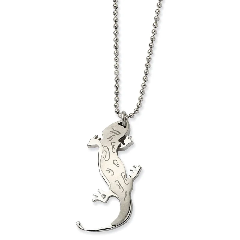 ladies-gift-figaro-chain-necklaces-Stainless Steel Lizard with Cubic Zirconia Necklace 22 Inch