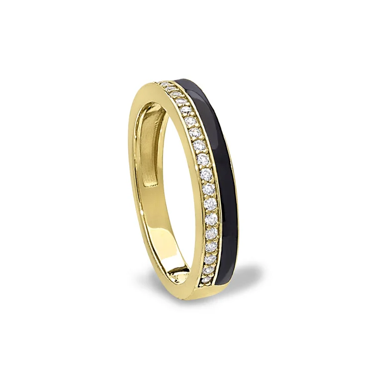 Ladies rings for craft charm -Gold Vermeil Sterling Silver Micropave Ring with with Black Enamel and Simulated Diamondss