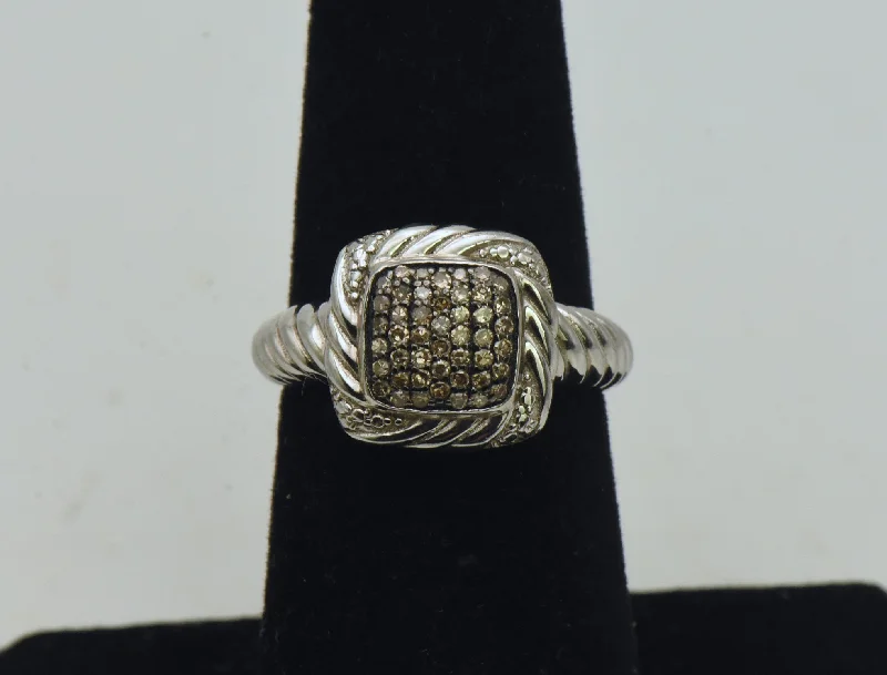 Ladies rings with glow shine -Vintage Sterling Silver Gray Diamonds Ring - Size 6