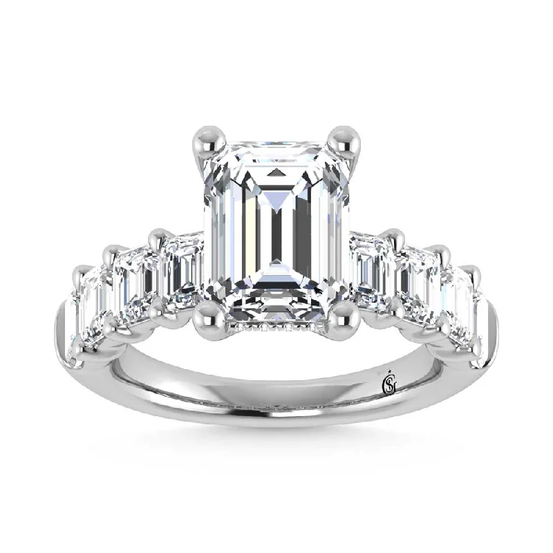 Ladies wedding rings for modern brides -14K White Gold Lab Grown Diamond 5 3/4 Ct.Tw. Emerald Shape Engagement Ring