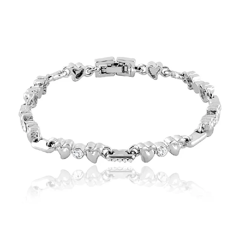 ladies-custom-wraparound-bracelets-Mahi Rhodium Plated Hearts And Rounds Bracelet With Crystal For Women