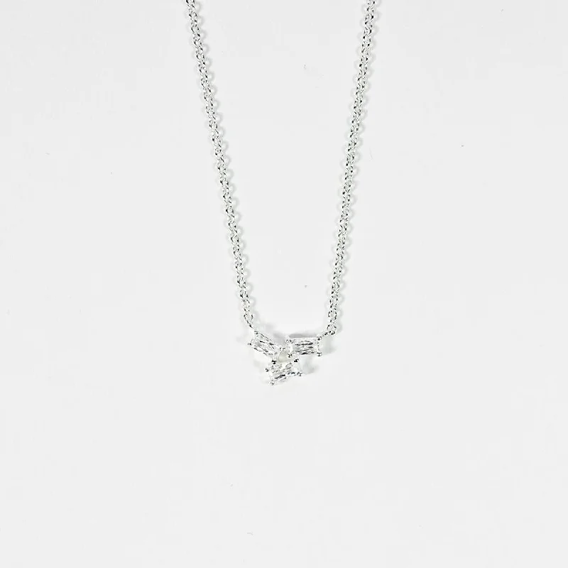 ladies-gift-box-chain-necklaces-Silver Crystal Baguette Necklace