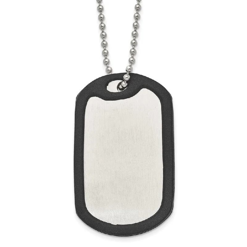 ladies-everyday-y-drop-necklaces-Stainless Steel Removeable Black Rubber Edge Dog Tag Necklace, 24 Inch