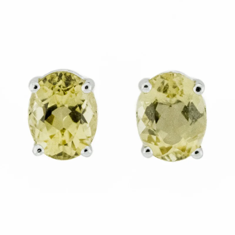 Ladies earrings vintage charm -3.48ctw Golden Beryl Stud Earrings in 14K White Gold