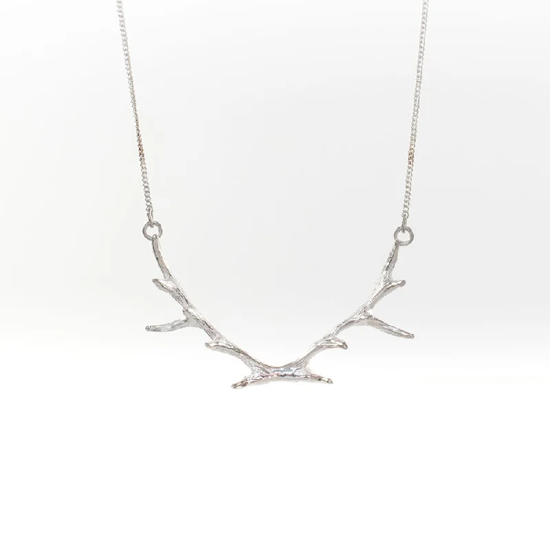 ladies-delicate-y-drop-necklaces-Large Silver Antler Necklace