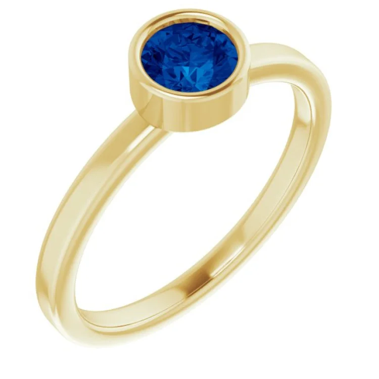 14K Yellow 5 mm Lab-Grown Blue Sapphire Ring