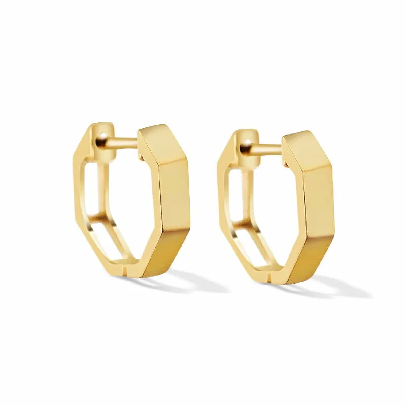 Ladies earrings with burst elegance -Octagon Huggie Earrings