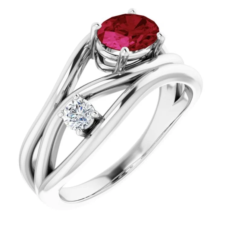 Ladies rings for charity vibes -Platinum Lab-Grown Ruby & 1/10 CTW Natural Diamond Ring