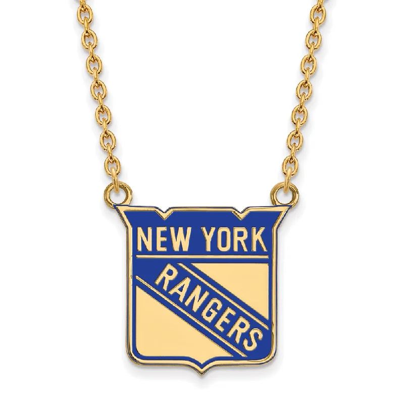 ladies-party-beaded-choker-necklaces-SS 14k Yellow Gold Plated NHL NY Rangers LG Enamel Necklace, 18 Inch