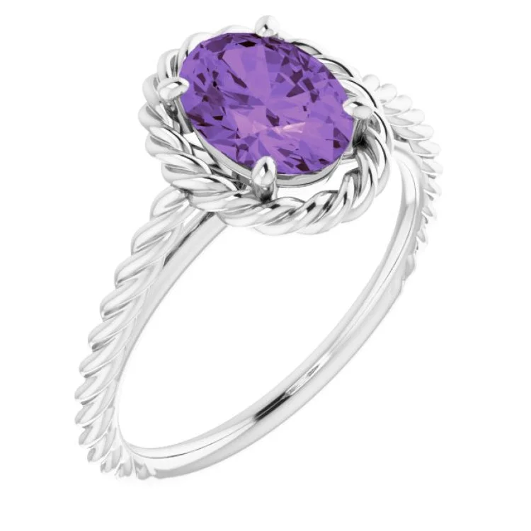 Ladies rings with cotton accents -Platinum Natural Amethyst Rope Ring