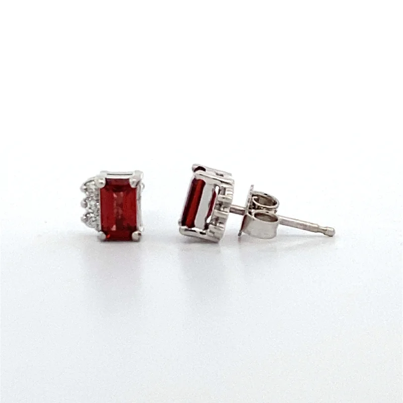 Ladies earrings for special moments -Garnet and Diamond Stud Earrings in White Gold by B&C