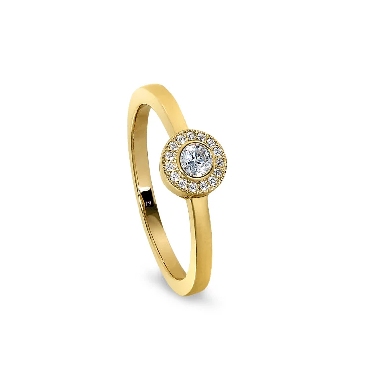 Ladies rings countryside charm -Gold Finish Sterling Silver Micropave Round Simulated Diamond Ring with Simulated Diamonds Size 4